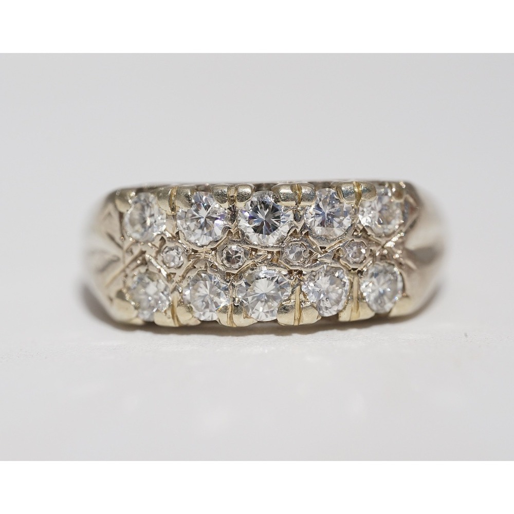 Vintage 14k Solid White Gold Cluster Rows Natural Diamond Ring - Size 6.75 4.13g - Picture 7 of 12
